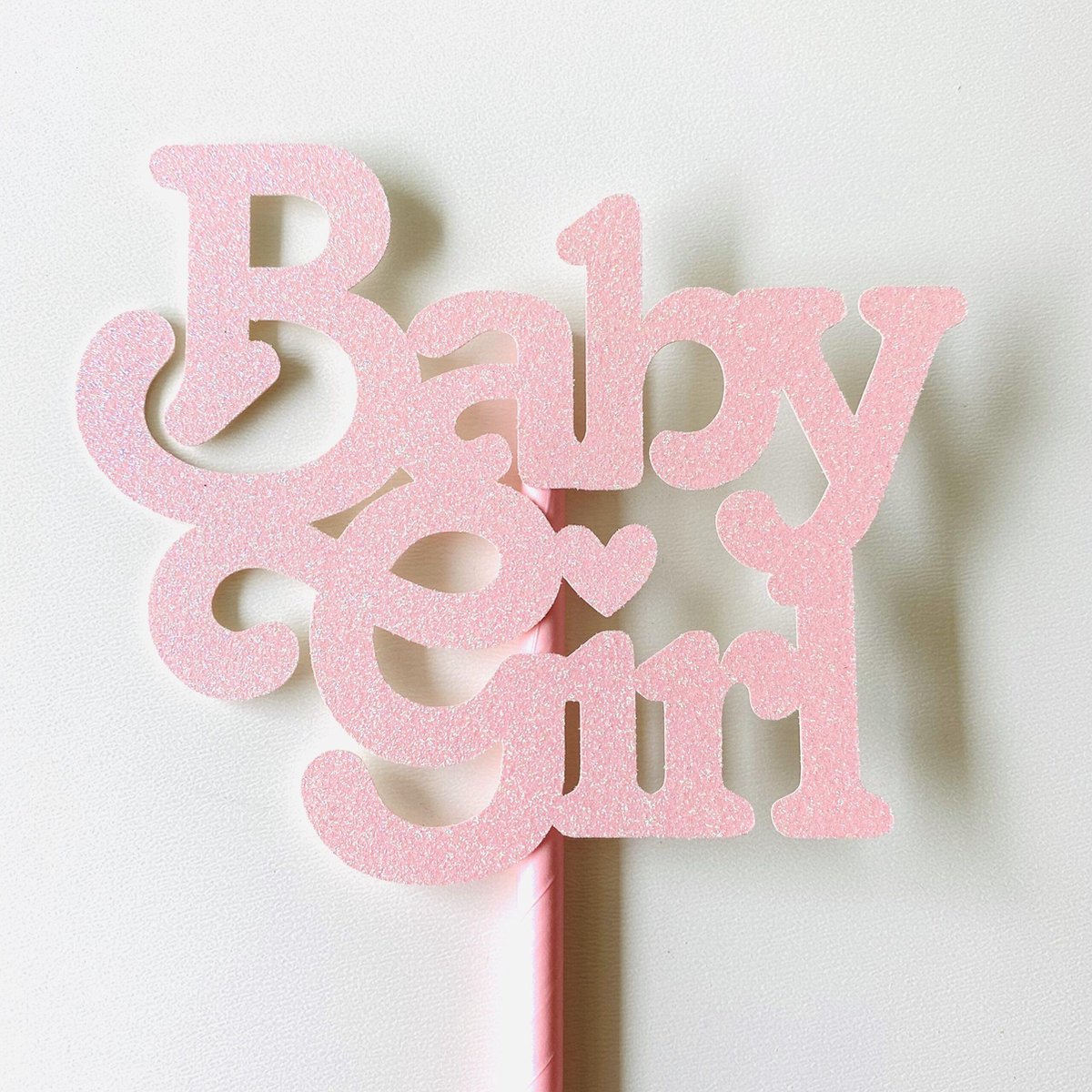 Taarttopper| Cake topper |Taartversiering | Baby| Baby Girl| Roze glitter|  | 12 cm| karton